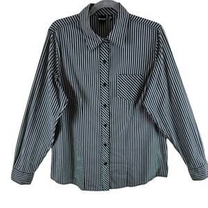 Cruel Black Gray Striped Long Sleeve Collared Button Up Shirt Green Shimmer XL